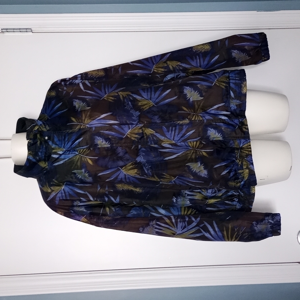 Vintage Leaf Pattern R&R Sports Zippered Rain Jacket/ Windbreaker